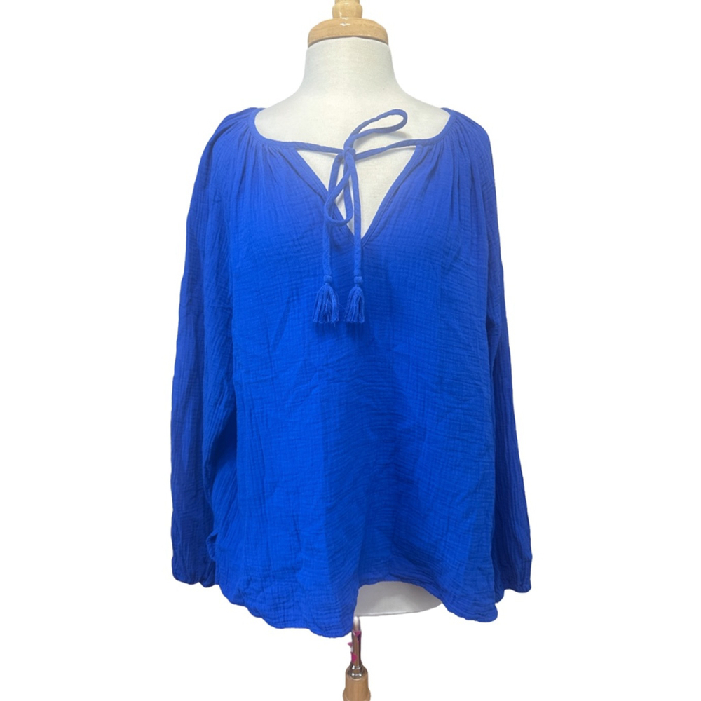 BODEN Blue Long Sleeve Tie Neck Blouse Plus Size 20/22
